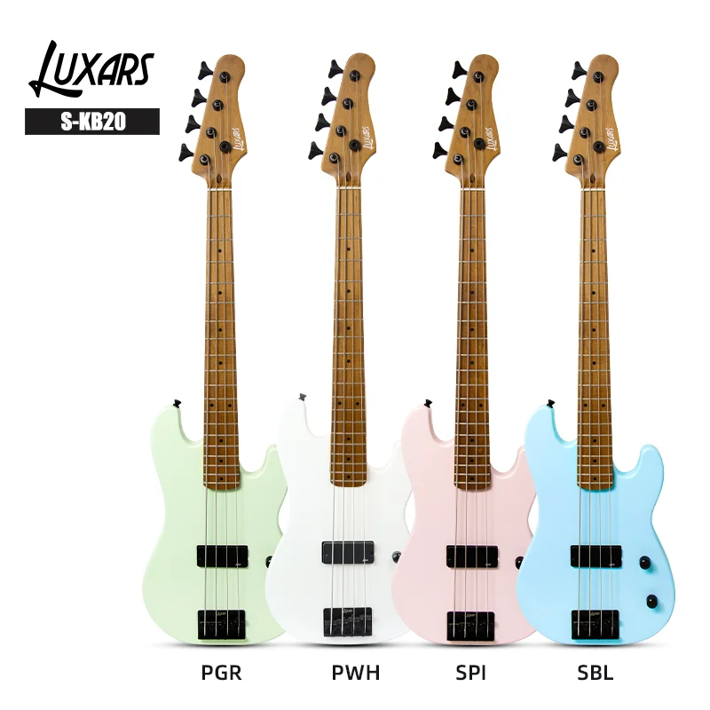 Bajo eléctrico con mástil de arce asado, cuerpo de madera maciza, acabado mate, hermoso Vioce, hardware negro, alta calidad