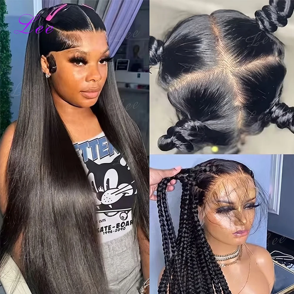 Perruques de cheveux humains lisses de 30 à 40 pouces, perruque frontale complète 360 en dentelle, perruque de cheveux humains avec fermeture frontale en dentelle HD transparente 13x6 pré-épilée