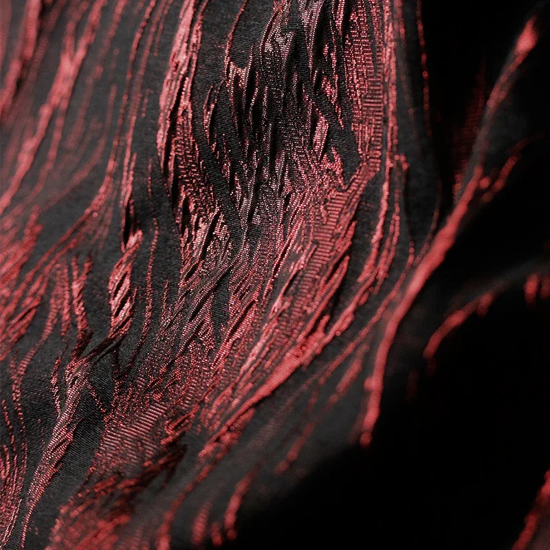Dark Flash Textured 3D Embossed Jacquard Fabric Red Flame Coat Gothic Bridal Luxury Apparel Design DIY Craft Material - view 4
