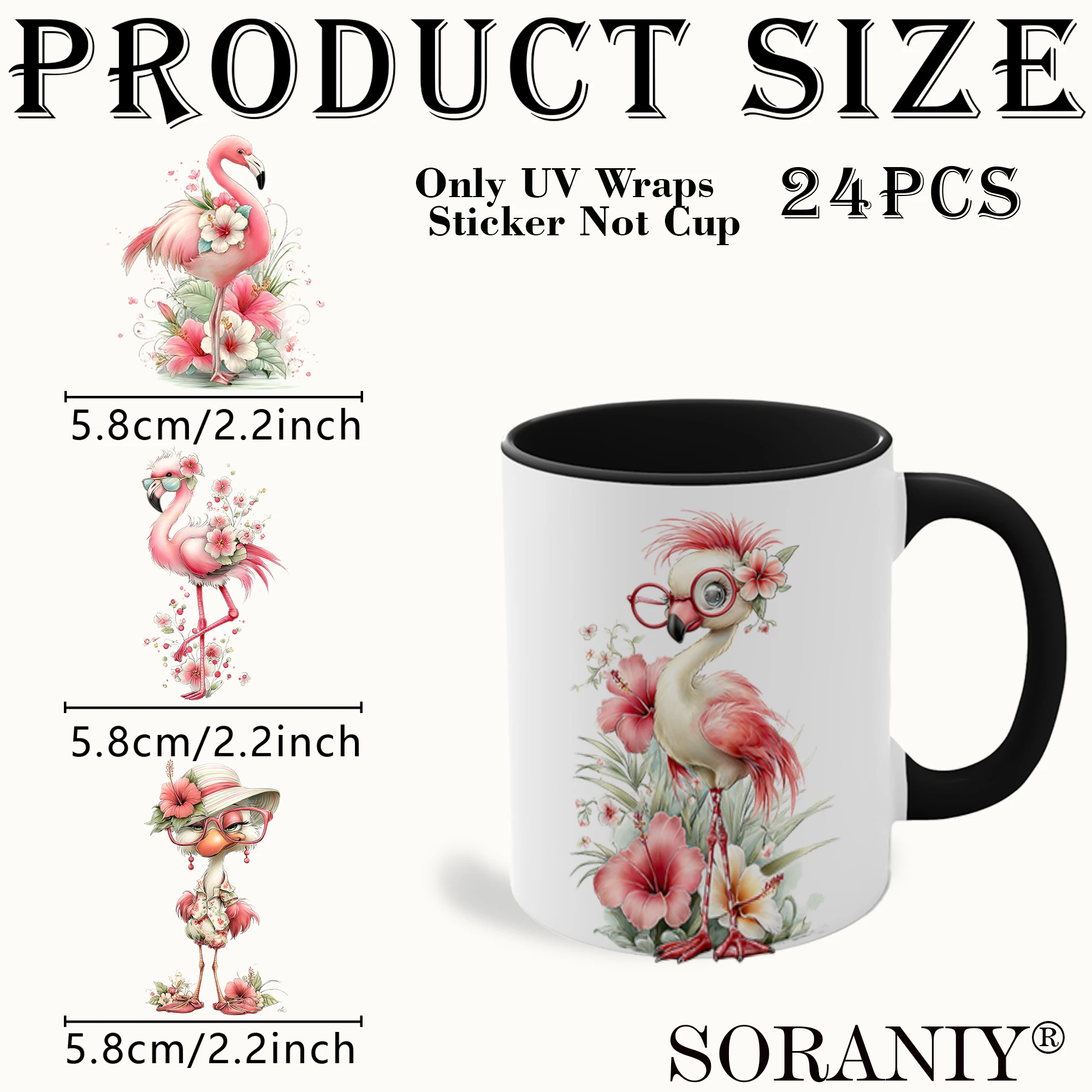 24PCS/Set Whimsical Summer Flamingo Themed UV DTF DIY Transfer Sticker for Water CupsUsed For Water Bottles Glass
