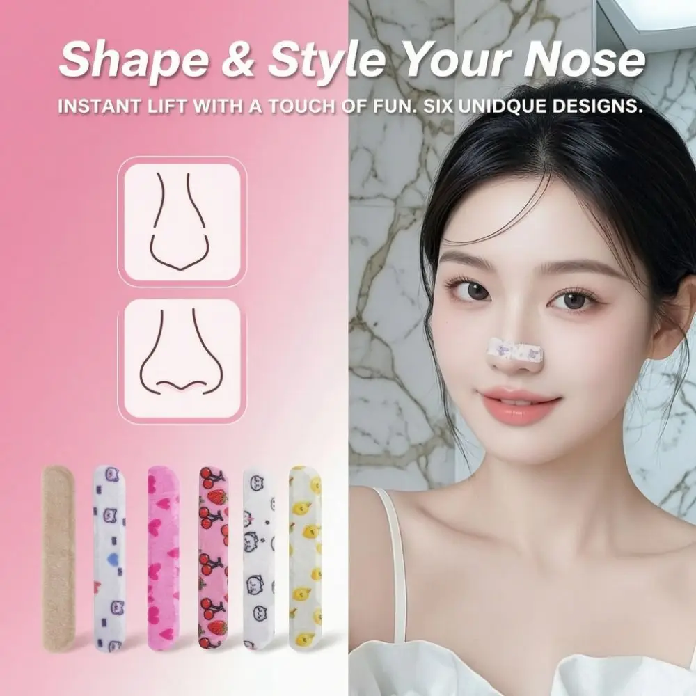 50Pcs 16D Memory Support Nose Lifter Strips Flexible Shaping Cartoon Pattern Nose Shape Corrector Self-shaping Shrink Nostrils