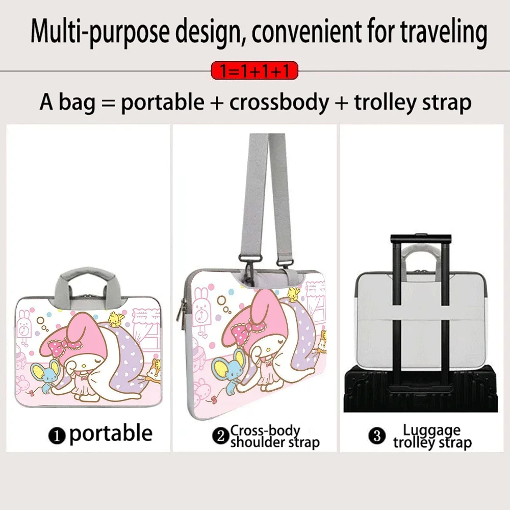

Cartoon Hello Kitty Kuromi My Melody Laptop Bag 13 14 15 15.6 Inch Laptop for Macbook Computer Handbag Briefcase Travel Bag Gift