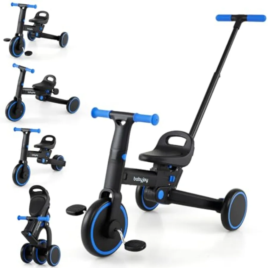 Triciclo para Niños Pequeños 4 en 1, Plegable, con Asiento Ajustable, Pedal Extraíble, Ruedas de Espuma EVA, Manillar de Empuje, Bicicleta de Equilibrio para Niños
