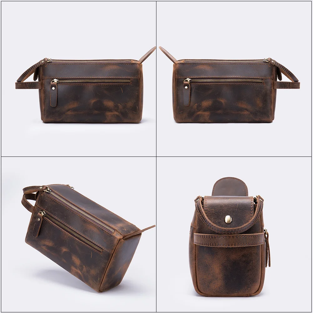 Imagem -02 - Louca Carteira de Embreagem Masculina Bolsa Longa para Homens Bolsa de Mão com Zíper Higiene Pessoal Masculina Genuína Moda