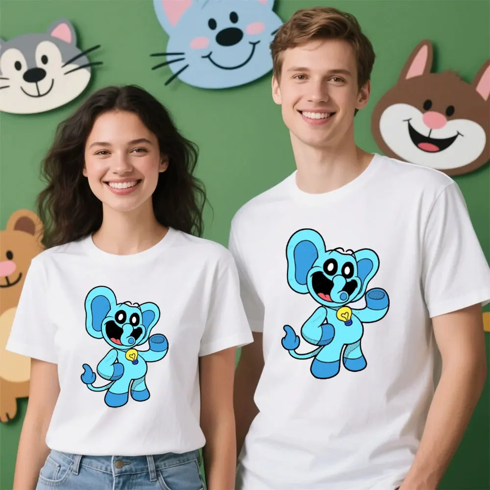

Smiling Critters Print T Shirt Summer Unisex women men Loose Harajuku Breathable Camisetas Cartoon Tops Streetwear New Arrival