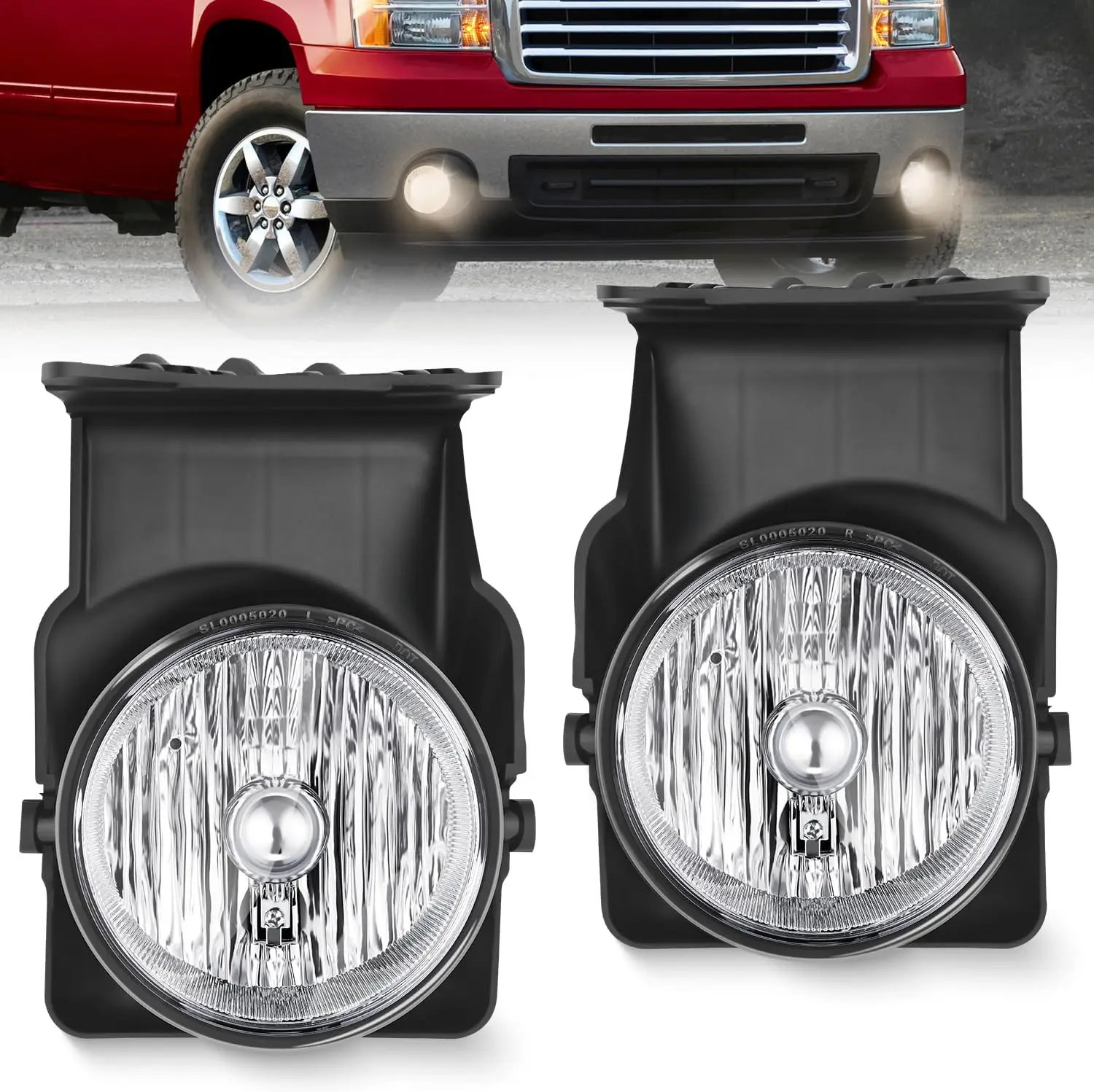 Nilight Fog Lights Assembly Compatible with 2003 2004 2005 2006 GMC Sierra 1500 1500HD 2500 2500HD 3500 Replacement Driver and Passenger Side For Truck 3300K Clear Light (OE) Part# 15190984 , 15190985 , 15776382 , 15776381