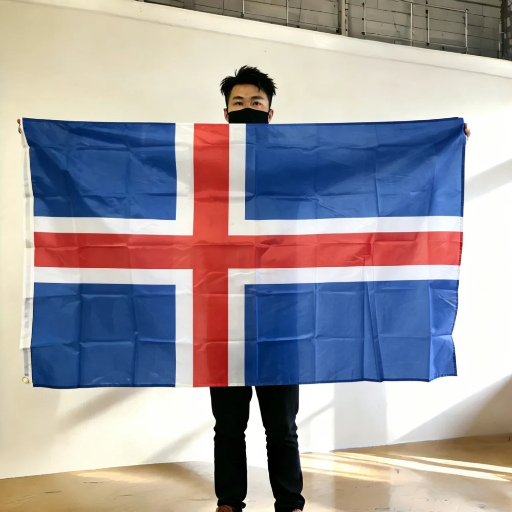FlagGo Iceland Flag 150x90cm 3x5 FT Blue White Red Scandinavian Cross Polyester Double Stitched Outdoor Indoor Decoration