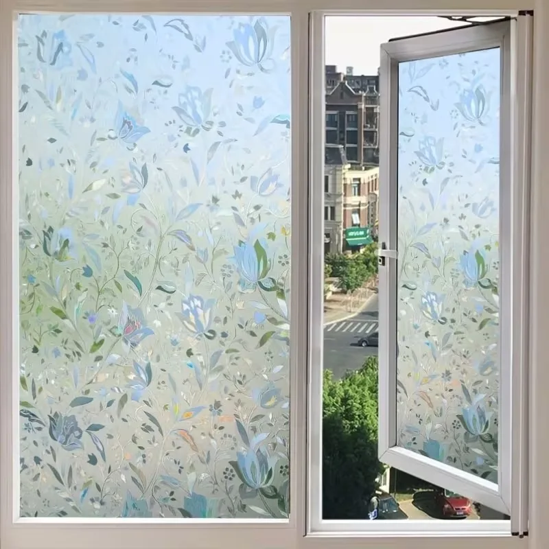 Elegant Tulip Design Self-Adhesive Window Film Anti-Privacy Frosted Glass Privacy Screen Sticker Semi-Transparent Decorative