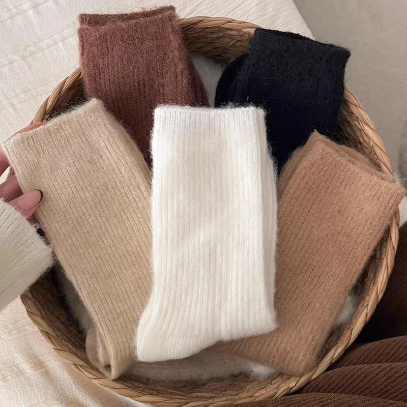 الخريف الشتاء الدافئة الصوف الكشمير الجوارب للنساء Harajuku بلون محبوك جوارب ناعمة المنزل الطابق النوم جورب هدية الكريسماس #6