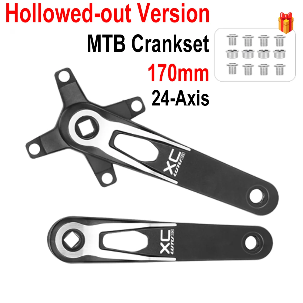 

170mm Hollow Lightweight Mountain Bike Crankset - 104BCD Square Bolt Cranks for MTB 8-12 Speed, Aluminum Alloy Bicycle Crankset