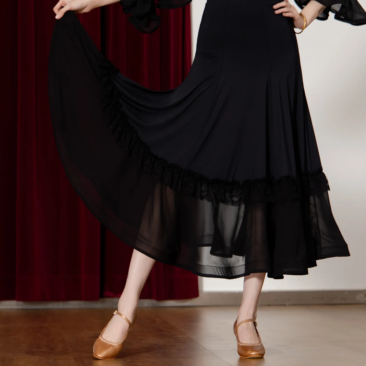 Damski Waltz Nowoczesny Taniec Towarzyski dla Kobiet Siateczkowa Spódnica z Dużym Rozkloszowaniem Standardowa Spódnica Konkursowa do Ćwiczeń Taniec Towarzyski Odzież Damska DN22381