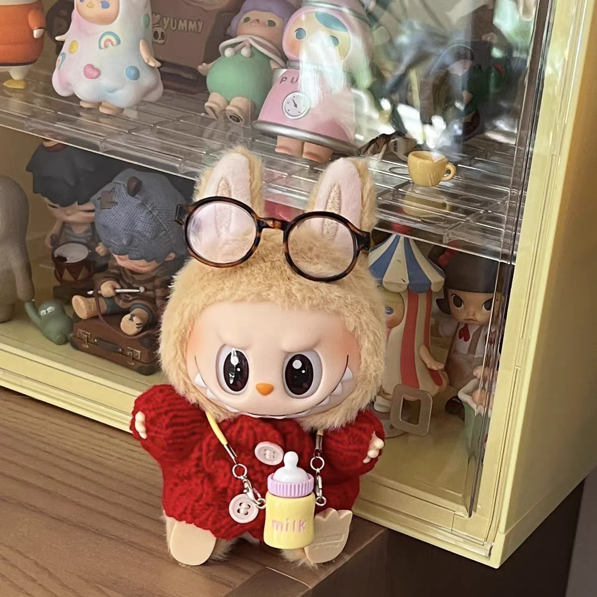 For 15cm Labubu Doll Clothes Red Sweater Leopard Print Glasses Bottle Pendant Matching Labubu Outfit OOTD Labubu clothes