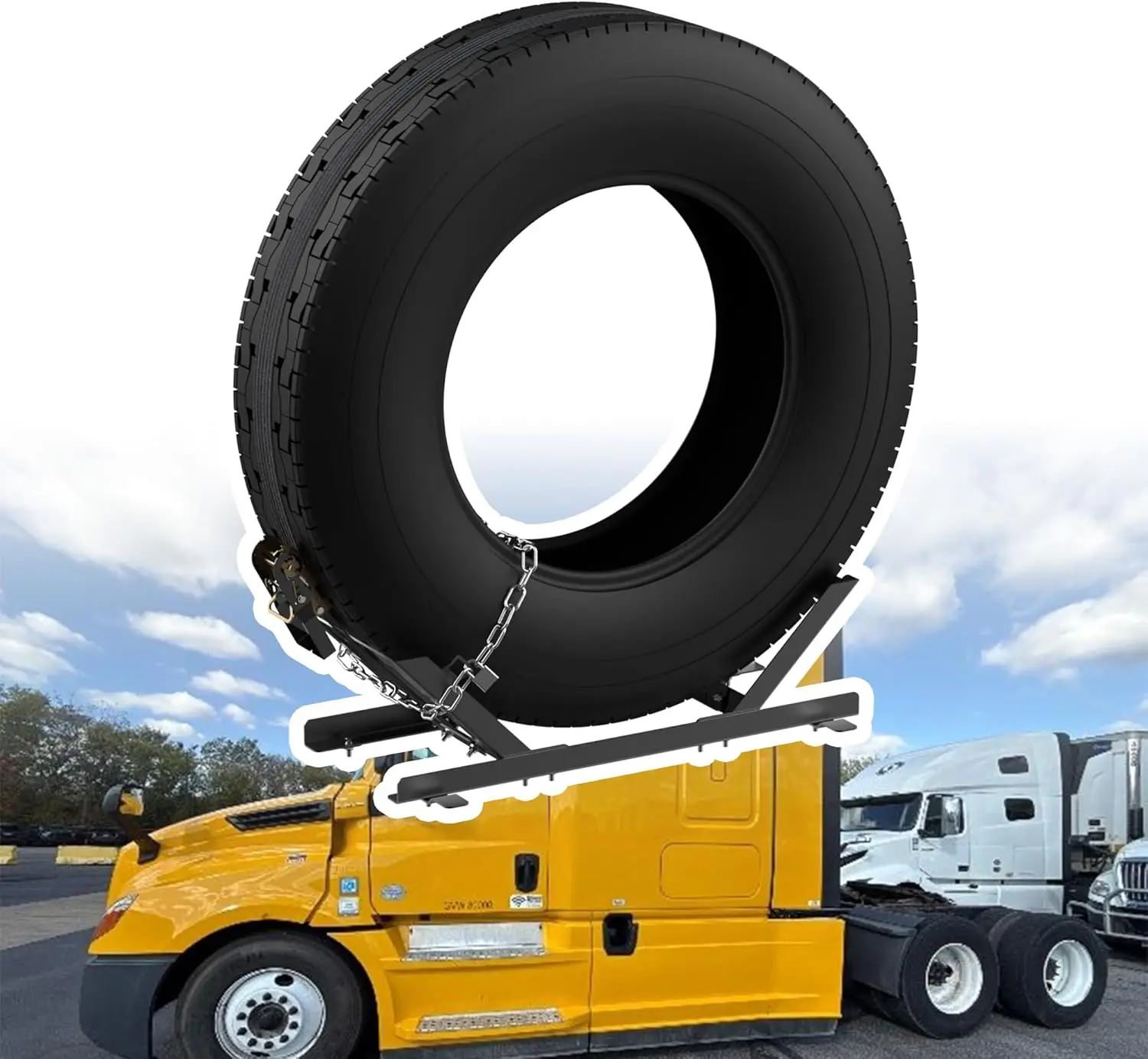 Durable Semi-Truck Spare Tire Rack: Easy Mount, Secure Holder for Road Safety