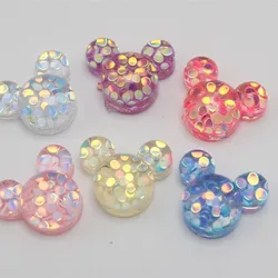 50 Mixed Color Flatback Resin Glitter Crystal Mouse Face Cabachons 15X13mm
