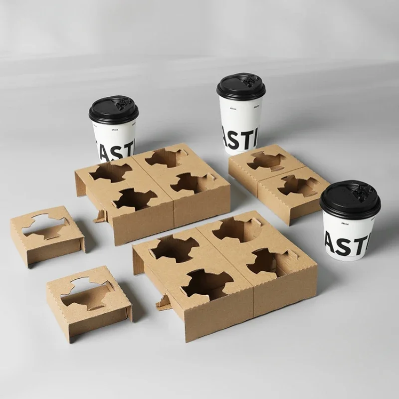 25pcs Milk Tea Takeaway Cup Holder Disposable Kraft Paper Packaging Base Beverage Coffee Spill Proof Paper Cup Holder Double Cup