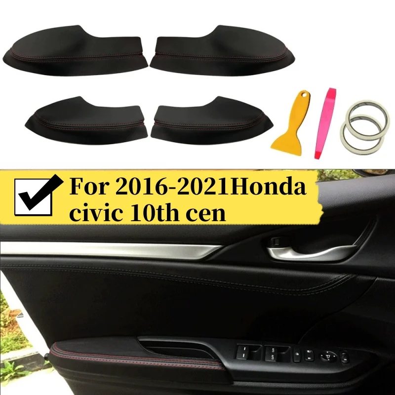 

4 Doors Car Black Microfiber Leather Armrest Cover Auto Interior For 2016-2021 Honda civic 10th cen Door Armrest Panel Cover