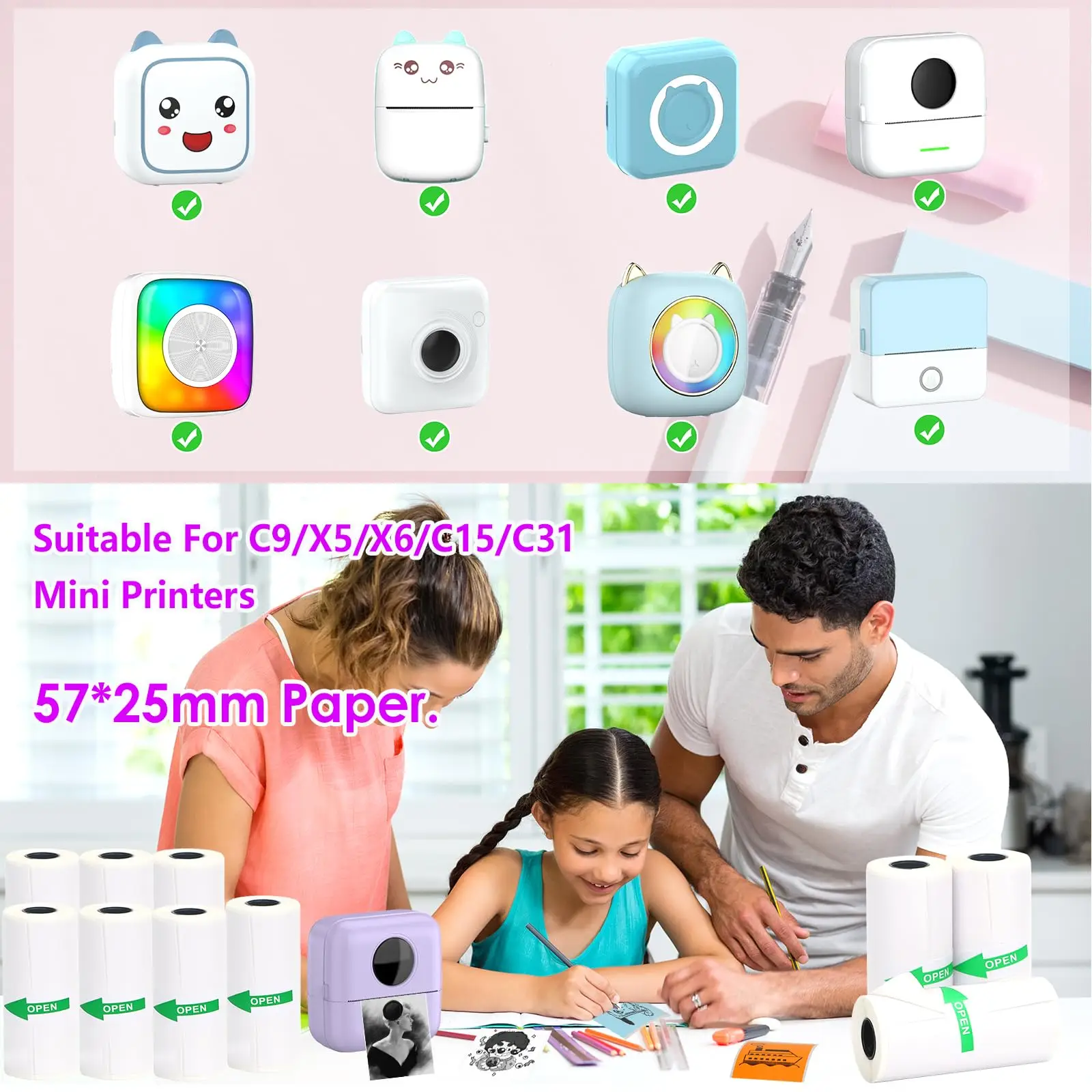 Mini Printer Paper For peripage Self Adhesive Thermal Paper Printable Sticker Paper for Pocket Thermal Printer Paper 57mmx3m