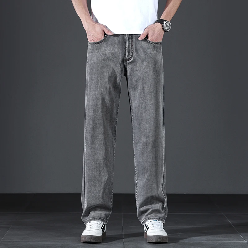 High Quality Vintage Style Men's Lyocell Summer Jeans High Waist Loose Straight Stretch Business Thin Casual Trousers Male - view 2