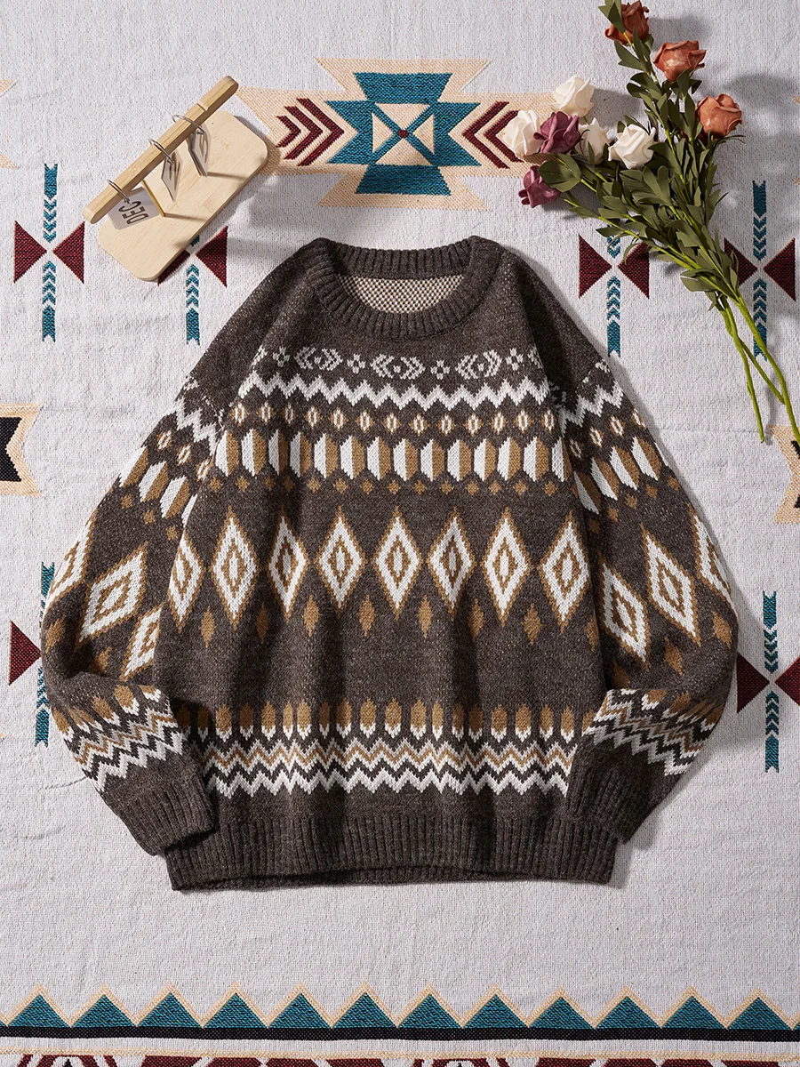 

American Retro Heavyweight Sweater For Men, Thickened Ethnic Style Traditional Knitwear, Men's Autumn And Winter Sweater Coat