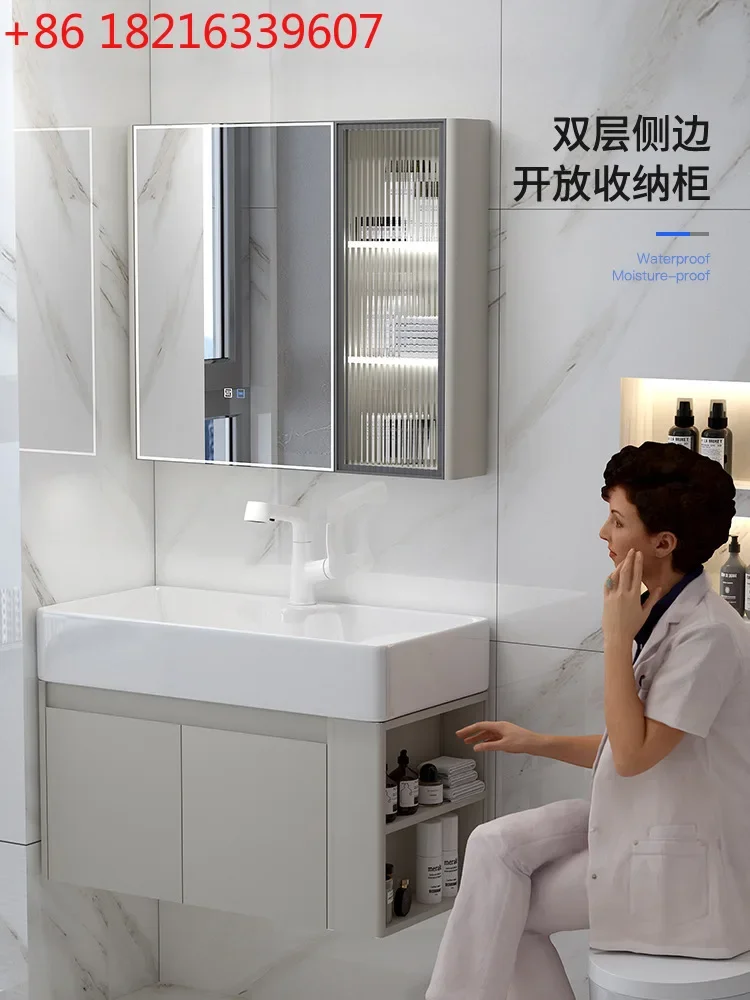 Cream wind ceramic integrated basin, bathroom cabinet, toilet storage, face wash basin cabinet combination