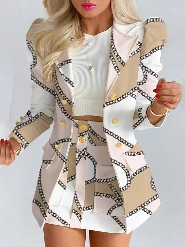 Nuova primavera autunno per il tempo libero moda Blazer vestito da donna doppiopetto manica lunga top gonna vestito 2 pezzi ufficio donna vestito Set