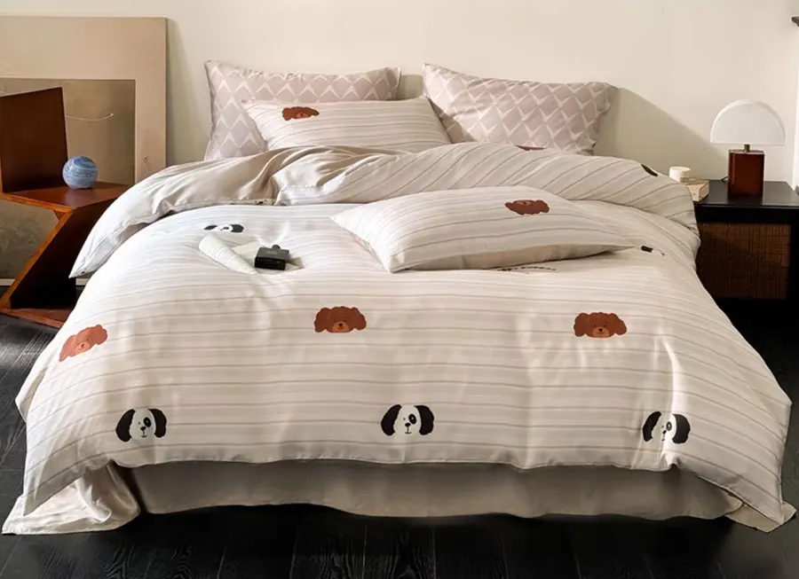 Cute cartoon dog stripes bedding set 1.2 1.5 1.8 2.0,twin full queen King lovely home textile bed sheet pillow case duvet cover