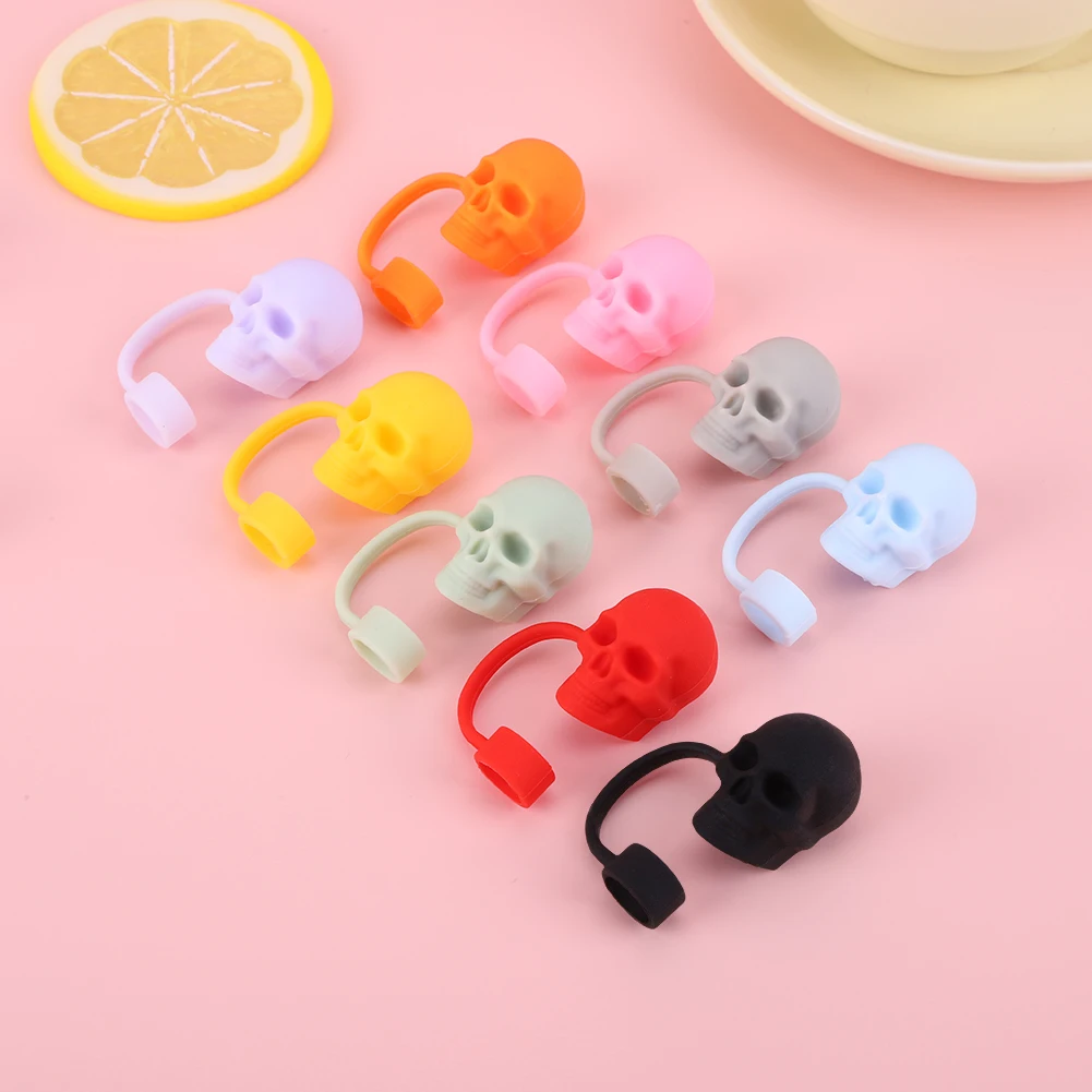 Silicone Cute Skull Straw Covers 10mm Skull Straw Tips Protectors Skull Shape Straw Caps for Stanley 30/40oz Tumbler Accessories