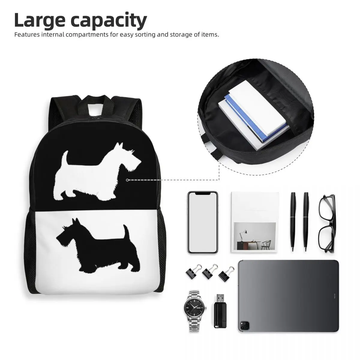 Mochila Scottish Terrier Laptop para mulheres e homens, Bookbag para escola, estudante universitário, Scottie Dog Bags, moda