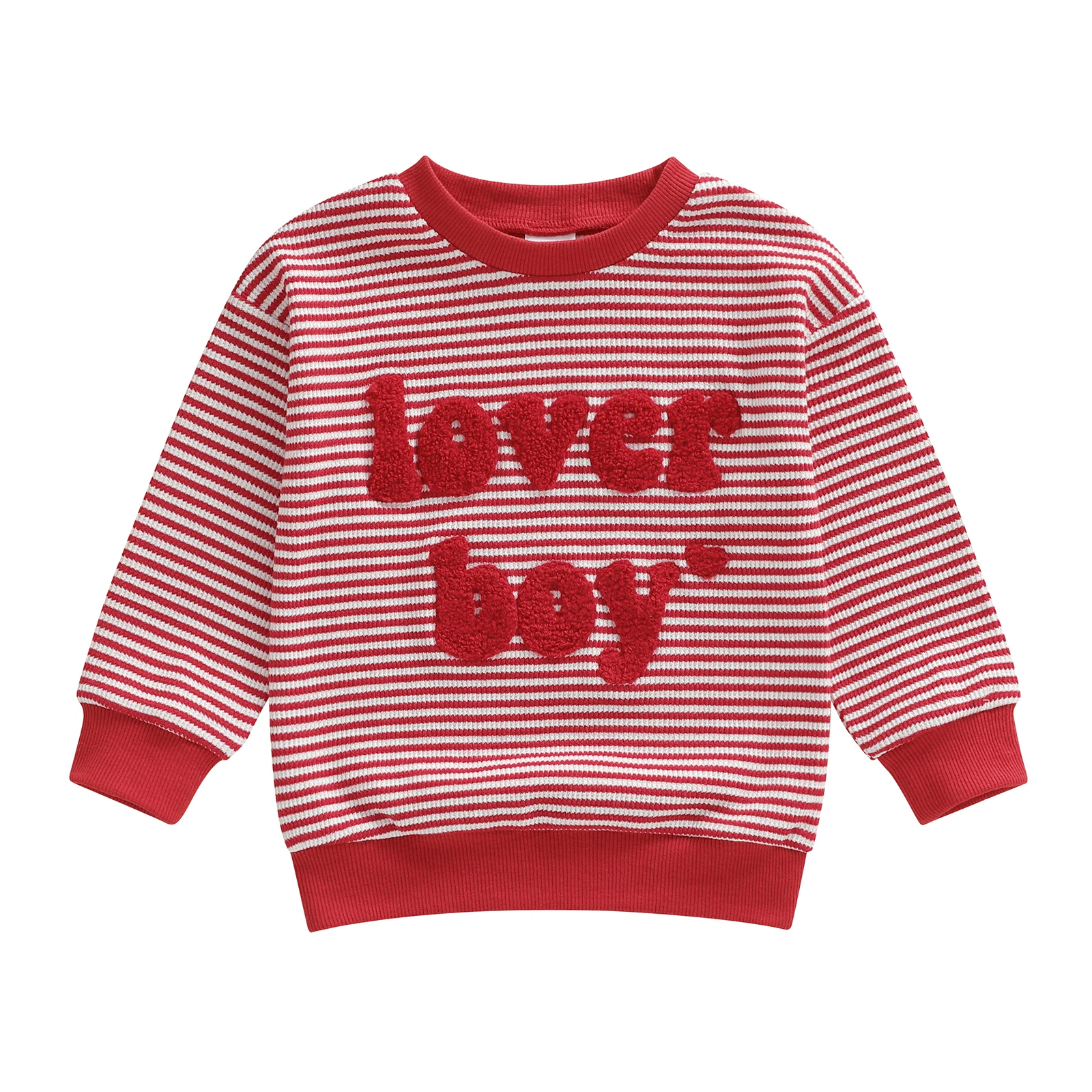 

Toddler Boys Autumn Sweatshirt Long Sleeve Crew Neck Letter Embroidery Striped Tops Kids Pullover