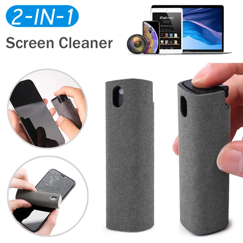 2 In 1 Portable Phone Screen Cleaner Spray Microfiber Cleaning Wiper Cloth Ipad Tablet PC Screen Dust Remover Tools