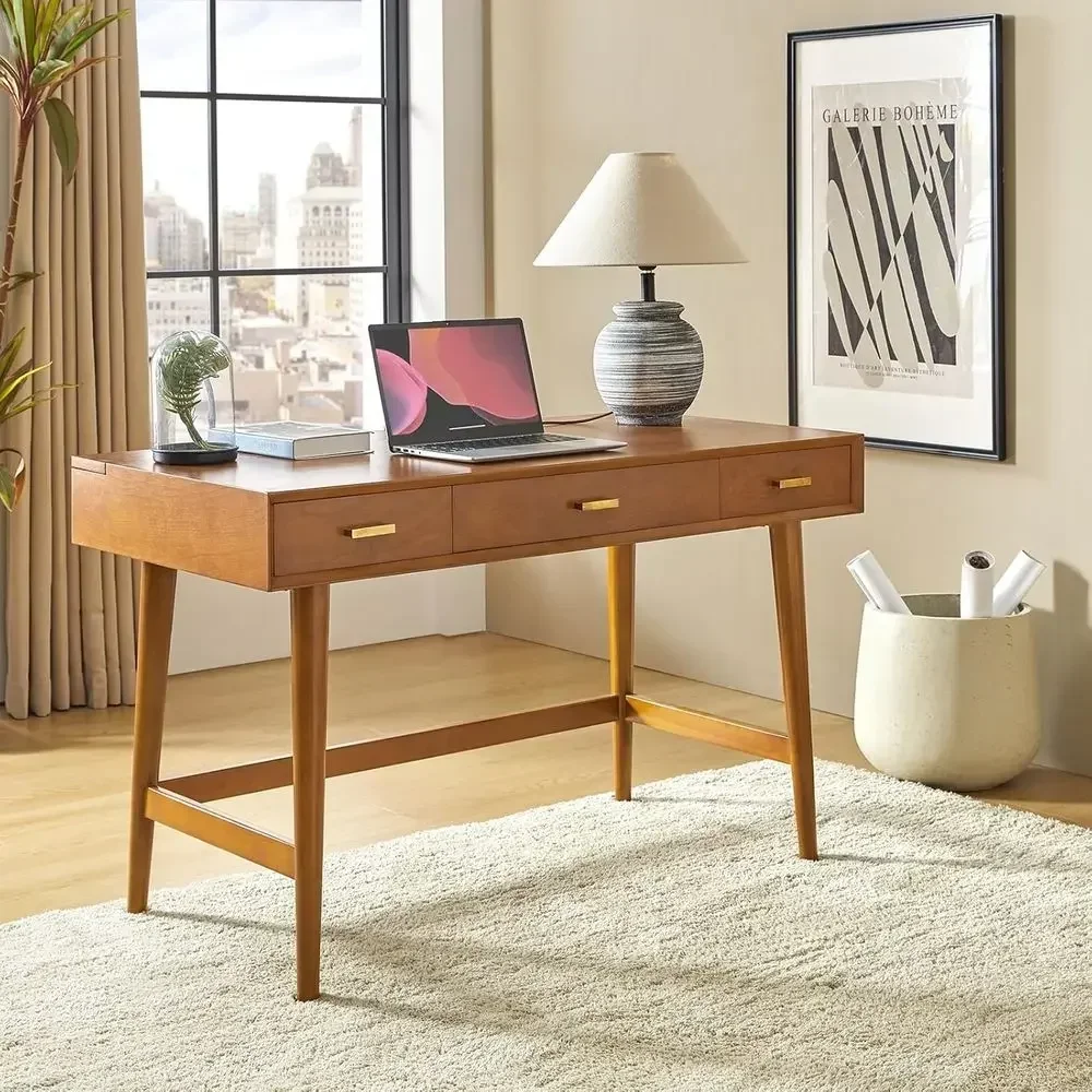 47-inch Wooden Writing Desk with 3 Drawers, USB Charging Station, and Cable Management