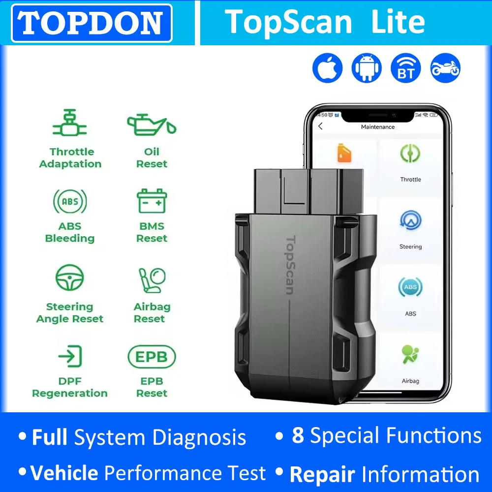 TOPDON TopScan Lite obd2 Scanner Full System Auto Smart Diagnostic Tool DTC Repair Guide Bluetooth OBD2 Code Reader  Active Test