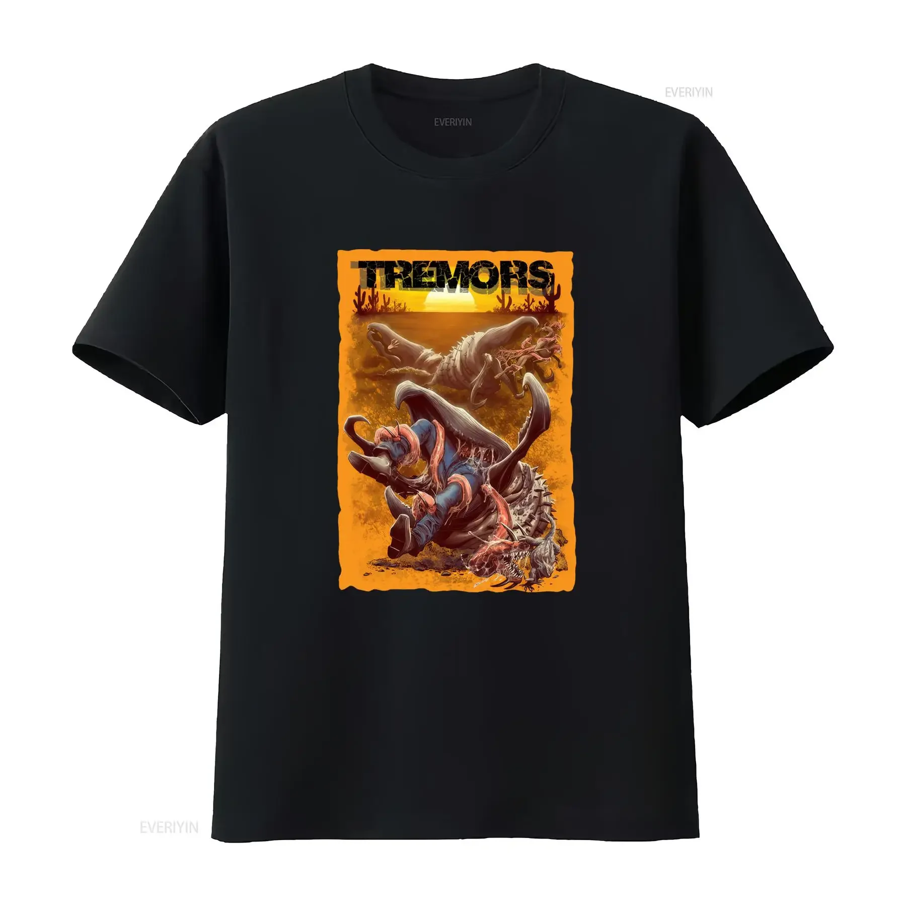 Vintage Horror Movie Tremors Graboid Monster Desert Print Casual T Shirt vintage Washed Top For Everyday Wear Versatile Stylish