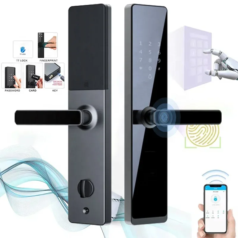 5 in 1 Smart Lock Tuyas Wifi TT Lock Remote Unlock Digital Password Waterproof Rfid Card Biometric Fingerprint Smart Door Lock