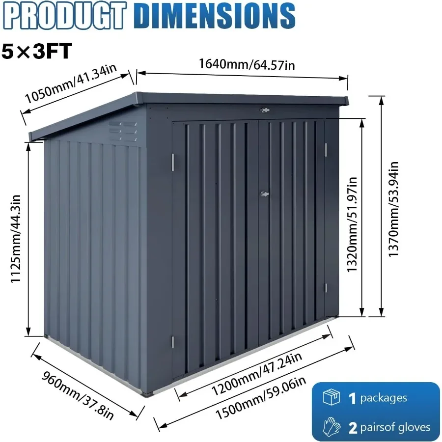 Outdoor Trash Can Storage Shed for Dual-bin Garbage Cans: Weatherproof, Lockable, Ventilated Gray Cabinet Hides and Protects Ga