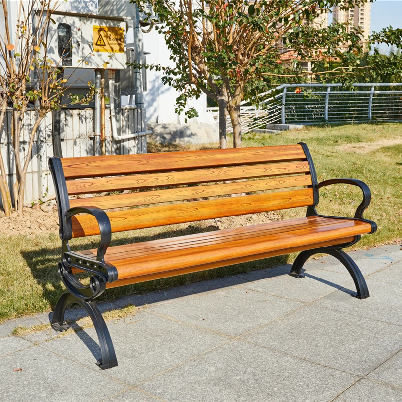 

cast aluminum bench leg wood grain solar park bench outdoor furniture long metal bench for public park,case aluminum furniture