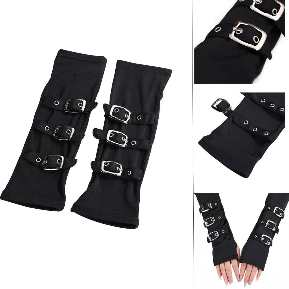 Unisex Harajuku Punk Gothic Fingerless Elbow Gloves Wrist Mitten Eyelet Ribbon Half Finger Gloves