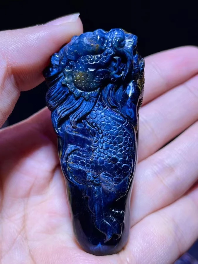 

Natural Blue Pietersite Bead Pendant Dragon Cat Eye 65.7/28/20mm Women Men Chatoyant Namibia Pietersite Jewelry AAAAAA