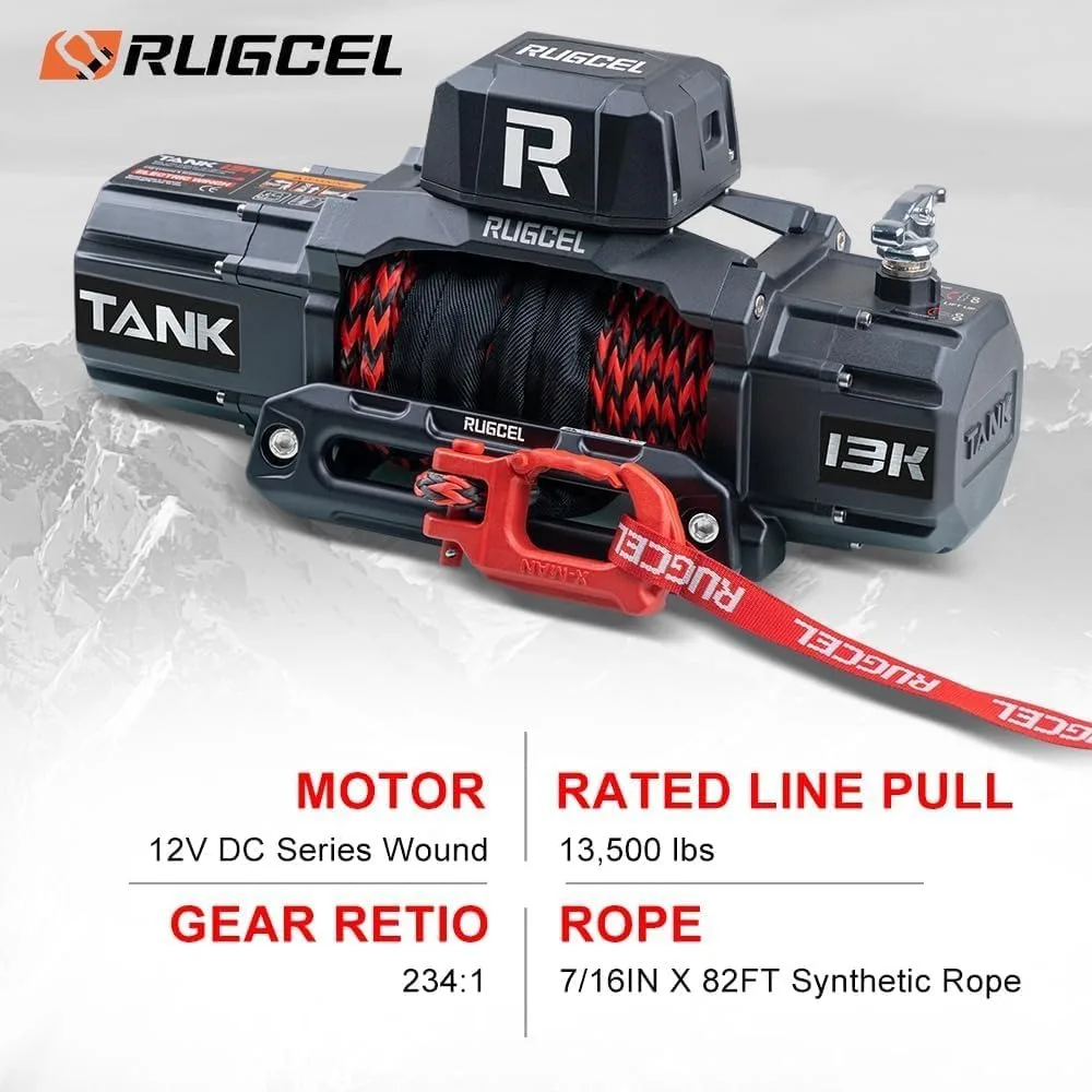 

13500lb New Waterproof Electric Synthetic Rope Winch 12V with Hawse Fairlead,2 in 1 Wireless remote control,