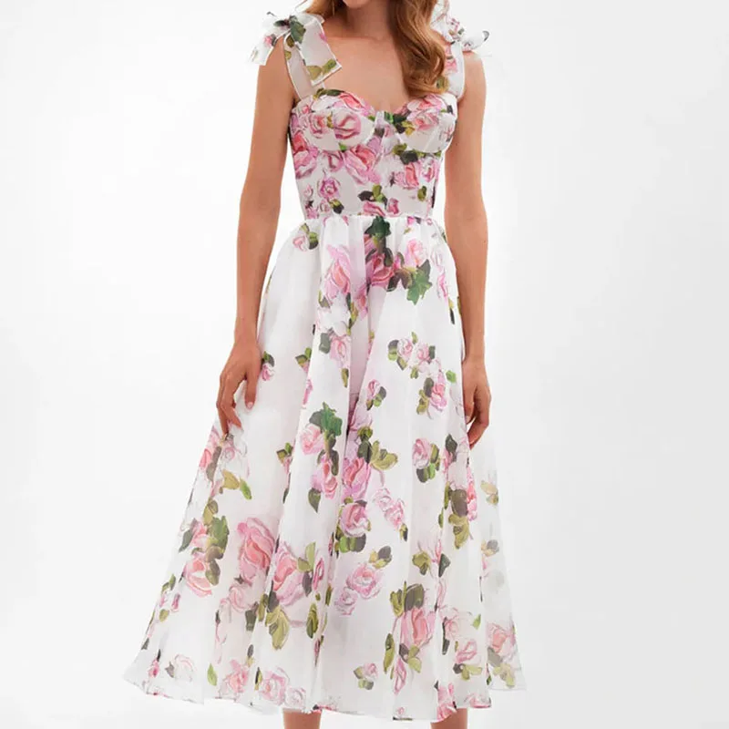 セクシーな花柄プリントの女性の夏のロングドレスエレガントな自由奔放に生きる背中の開いたフラワービーチサンドレスレトロ休暇パーティーマキシドレス