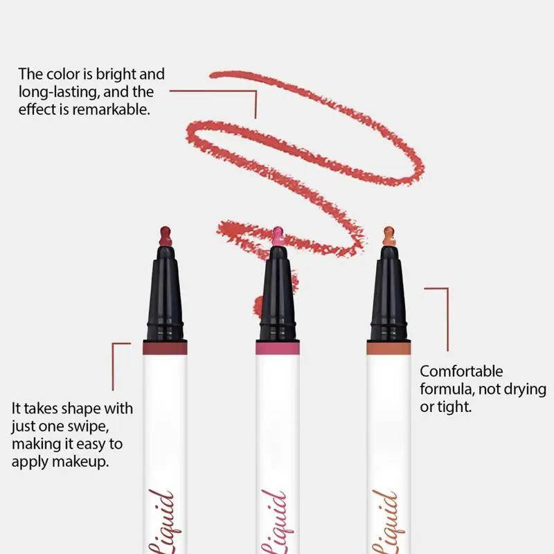 Vloeibare Lip Liner Waterdicht Mat 2-in-1 Vloeibare Lipstick Matte Zachte Lip Liner Stick Sneldrogend Smudge Proof Natuurlijke Lipstick