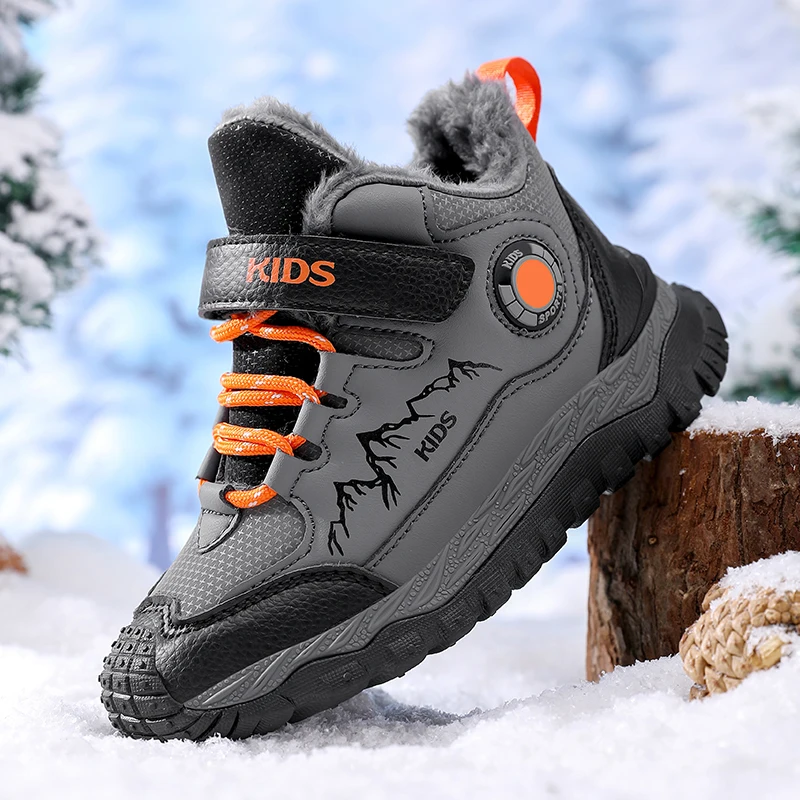 

New Kids Winter Hiking Boots Toddler Boy Plush Warm Snow Boots Non-slip Outdoor Walking Ankle Boots Children Waterproof Sneakers