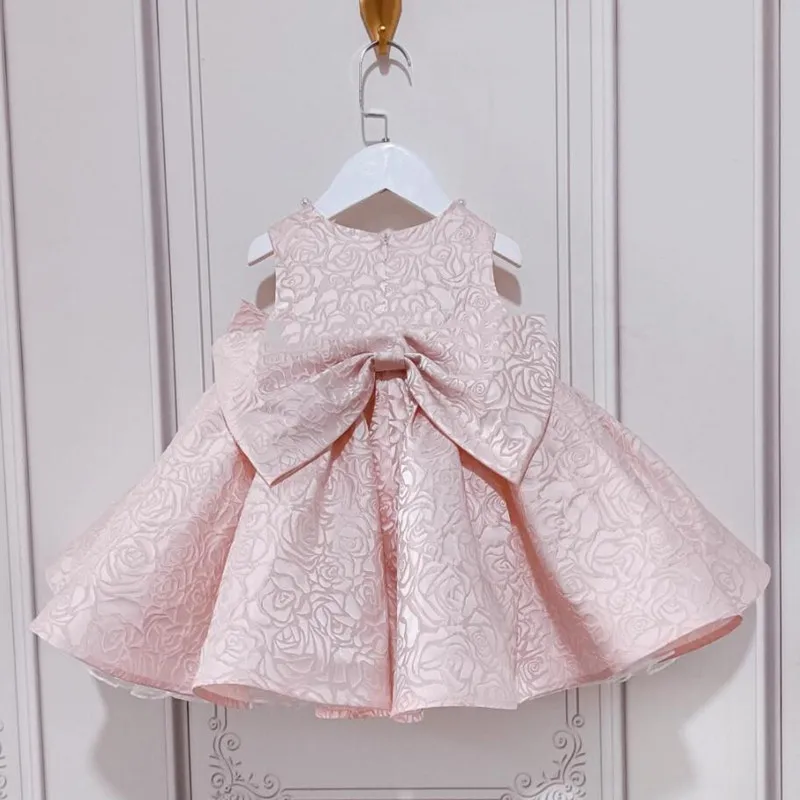 

Baby Girls Sweet Pink Princes Ball Gown Kids Bow Beading Jacquard 1 ST Birthday Party Boutique Dresses y812