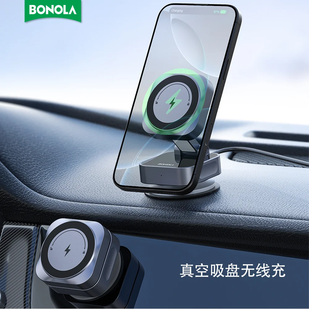 Strong magnetic suction foldable adjustable 360° rotating phone holder aluminum alloy wireless charger for iPhone 16 Samsung