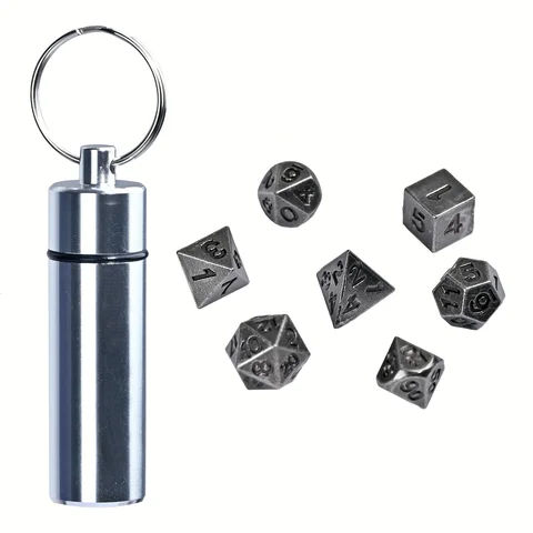 7pcs DND Mini Antique Iron Dice Set Bronze Polyhedral Metal Game Dice Set Tiny Portable Dice For Game Player