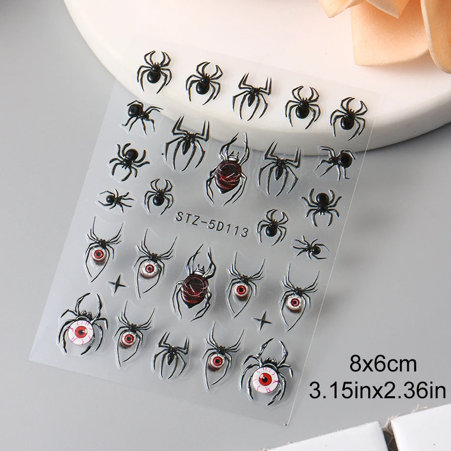 2 قطعة ملصقات العنكبوت ثلاثية الأبعاد مسمار الشارات هالوين العنكبوت الأسود العين مسمار الفن زينة 5D تنقش لاصق المتزلجون تصميم مانيكير