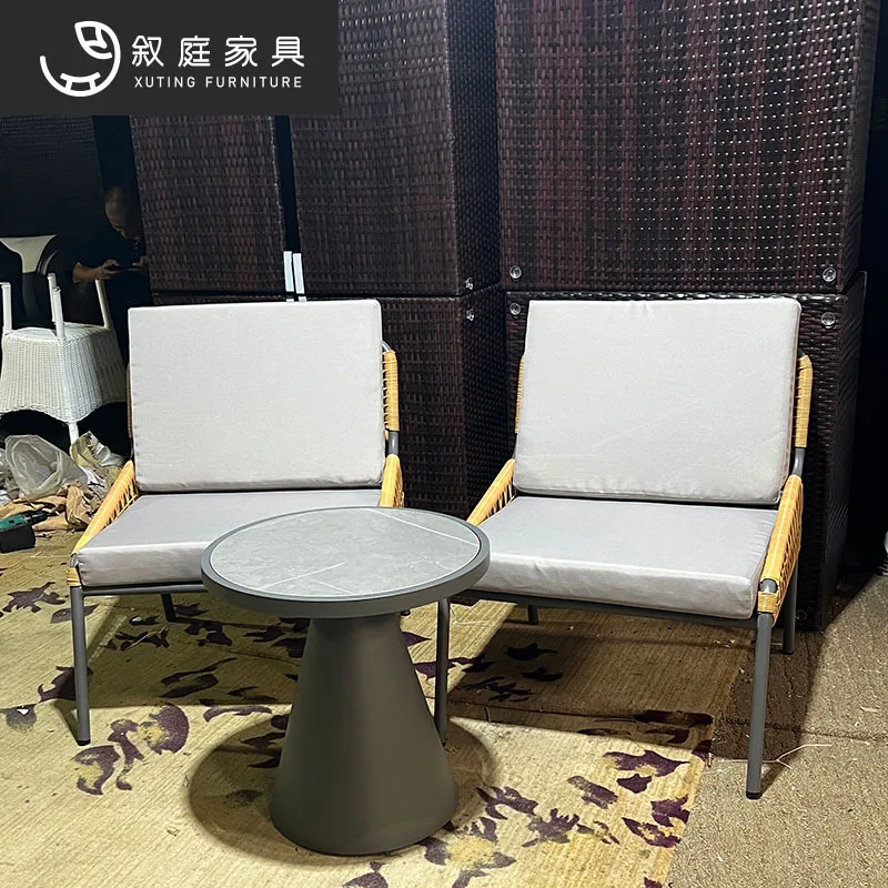 Outdoor Nordic leisure rattan single sofa outdoor courtyard balcony simple open-air metal garden combination chair