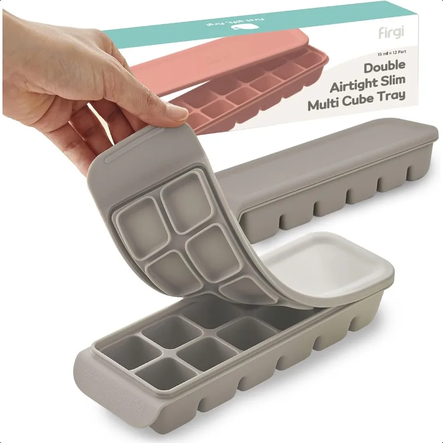

12 Section0.5oz Gray 100 Food Grade Silicone Ice Cube Tray Food Container with Airtight Locking Lid Fruit Vegetable Purees Brea