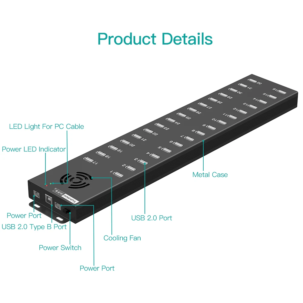 Sipolar  A-832 Usb Hub 240W USB Charging Station 1.5A Charging for Phones Tablets 32 Ports USB 2.0 Hub