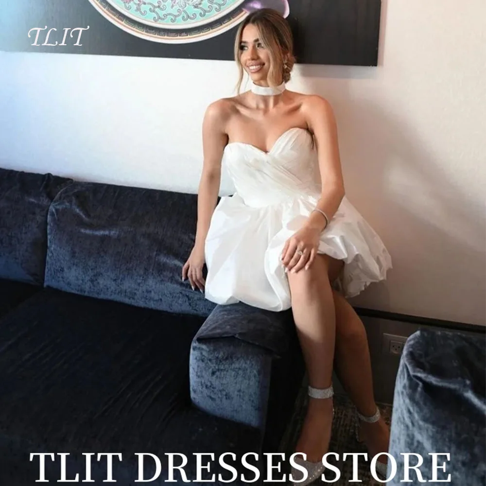 

TLIT Mini Women's Wedding Dresses Customized Sweetheart Pleat Bride Gowns Sleeveless Above Knee Robes De Mariée Party Dresses